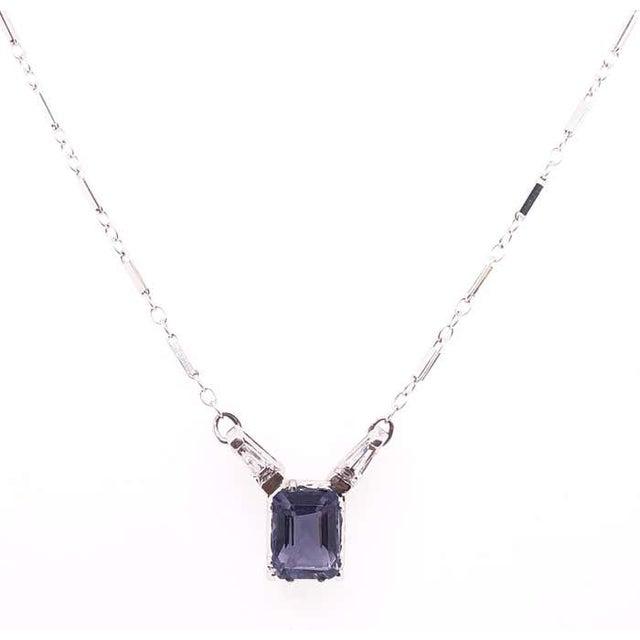14 Karat White Gold Pendant Necklace With One Square Cushion Tanzannite For Sale - Image 4 of 9