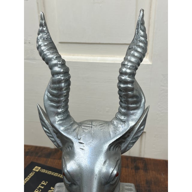 Mid-Century Modern Arthur Court MCM Antelope Gazelle Bookends Silver Weighted Metal Amber Eyes For Sale - Image 3 of 11