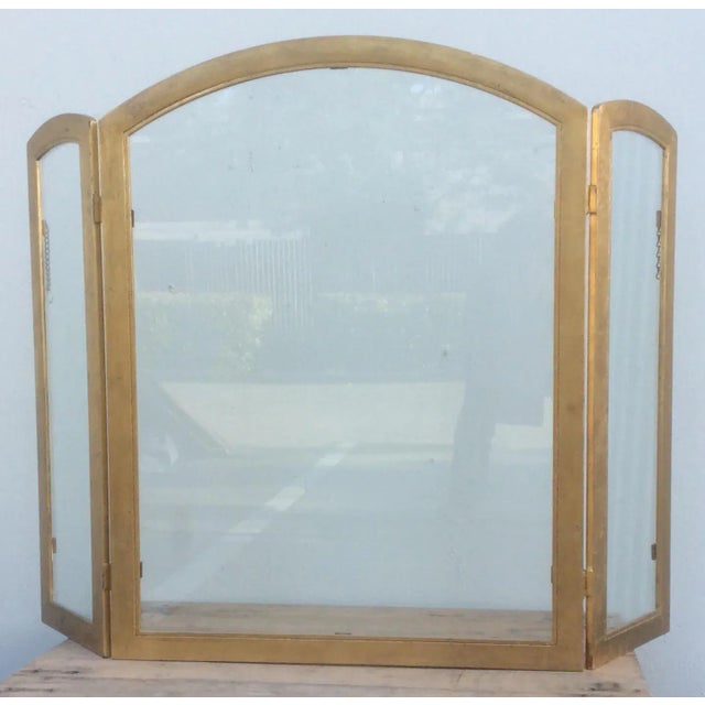 1980s Gilt Metal and Glass Fire Screen For Sale - Image 9 of 9