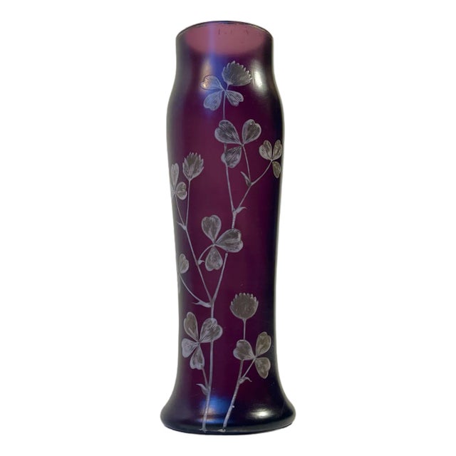 Art Nouveau Vase in Deep Purple Hand-Painted Glass, 1890s For Sale