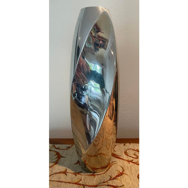 2000s Nambé Spiral Twisted Style Aluminum Vase, Designed by Fred Bould For Sale In Los Angeles - Image 6 of 6