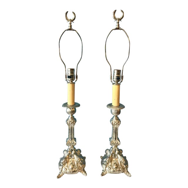 Pair of Continental Silvered Lamps For Sale