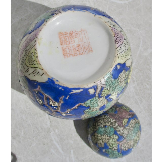Blue Antique Qing Dynasty Famille Rose Blue Glaze For Sale - Image 8 of 11