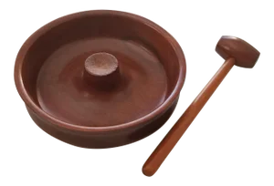 Vintage Mahogany Wooden Nut Serving Bowl W Hammer - 2 Piece Set