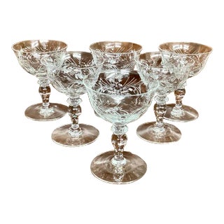 Set of 6 Vintage Cut Glass Goblets by Hawkes For Sale