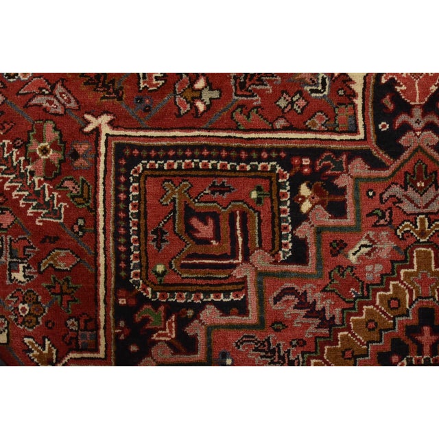 Heriz Rug 7’10” X 10’6” Red Wool Vintage Tribal Hand-Knotted Oriental Carpet For Sale - Image 10 of 15