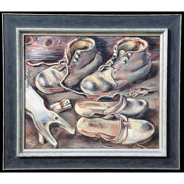 Friedrich Kunitzer, Still Life with Shoes, 1975, Oil on Canvas, Framed For Sale - Image 4 of 15