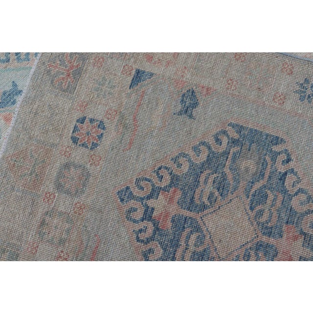 Modern Oushak Medallion Design Runner With Light Blue Color by Keivan Woven Arts For Sale - Image 11 of 11