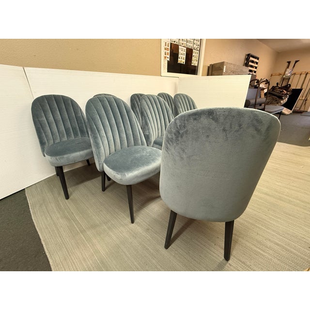 2020s Arhaus Arco Channel Back Banks Velvet Dining Chairs, Set of Eight For Sale - Image 5 of 12