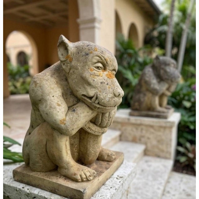 A Pair of Vintage Seated Cast Stone Gargoyle Garden Statues For Sale - Image 11 of 12