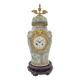 19th Century French Clock in a Canton Famille Rose Porcelain Vase For Sale