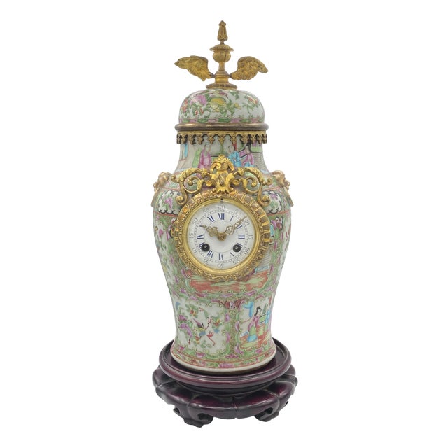 19th Century French Clock in a Canton Famille Rose Porcelain Vase For Sale