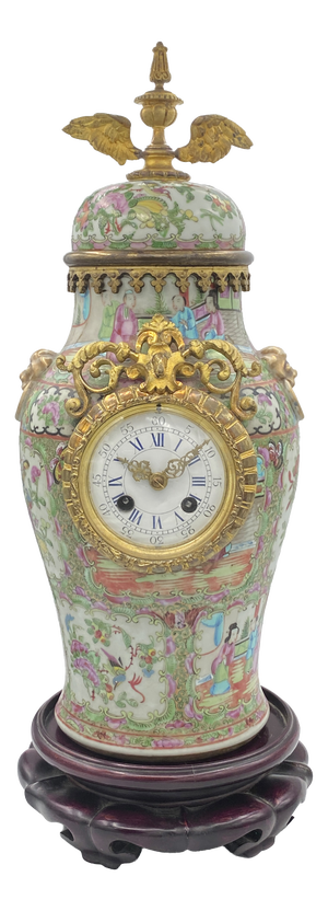 19th Century French Clock in a Canton Famille Rose Porcelain Vase