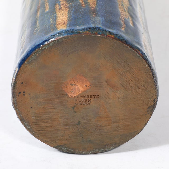 Mid-Century Ultramarine Blue Enamel on Copper Vase Signed Anne-Grete Plöen For Sale - Image 12 of 12