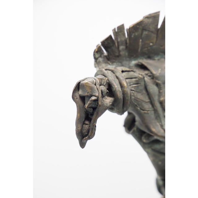 Brutalist Bronze Mythological Bird Sculpture in Travertine, 1950s For Sale - Image 13 of 14