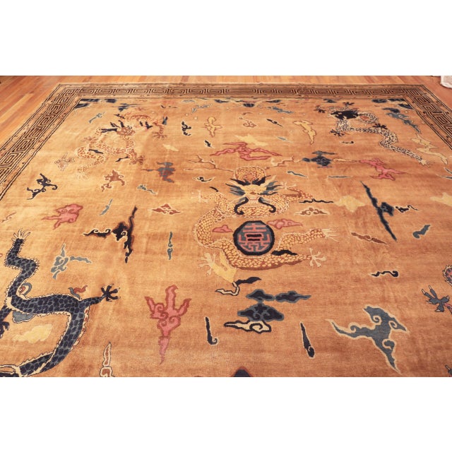 Large Decorative Antique Chinese Style Dragon Design Rug, Country of Origin: India, Circa Date: 1900