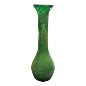 1970s Cenedese Attributed Modernist Green Scavo Murano Glass Vase