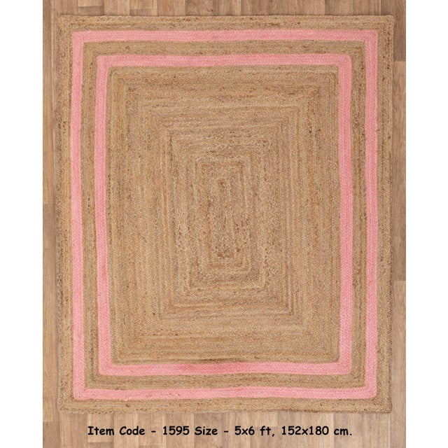 Textile 4' X 6' Pink Border Rectangle Jute Handmade Rug For Sale - Image 7 of 11