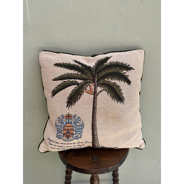 Green Vintage Tropical Palm Tapestry & Velvet Throw Pillows Cushions, Set of 3 — Coastal Boho For Sale - Image 8 of 11