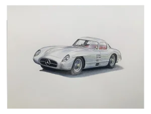 Michal Wojtysiak, Mercedes 300 SLR Uhlenhaut coupe, Acrylic on Paper, 2023