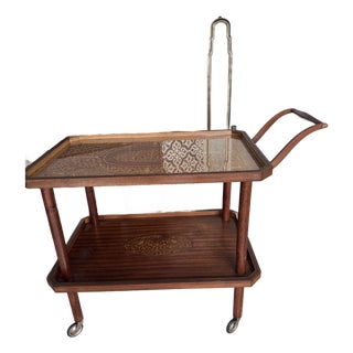 Beautiful Mid Century Italian Regency Marquetry Bar Cart For Sale