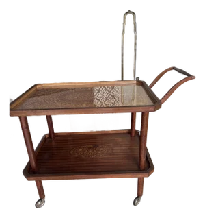 Beautiful Mid Century Italian Regency Marquetry Bar Cart
