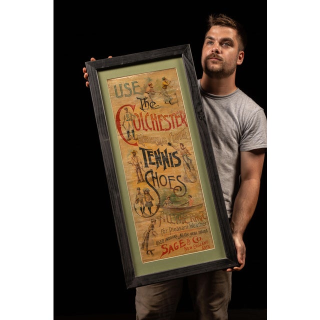 c. 1880s; Sage & Co. - Boston, MA Antique framed advertisement for Colchester indoor tennis shoes. This piece advertises...