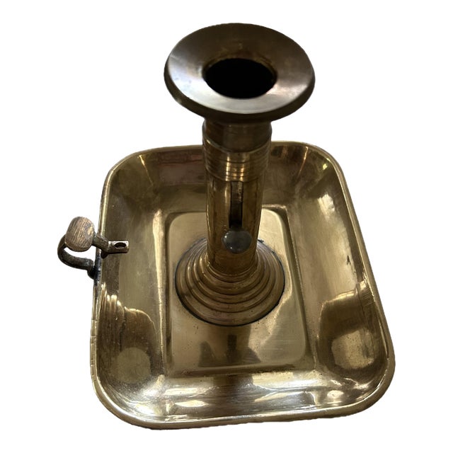 Vintage Georgian Brass Chamber-Stick Candle Holder For Sale