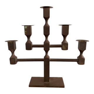 Gusum Metal. Large Five-Armed Candlestick in Brass. Swedish Design, 1980’s. For Sale
