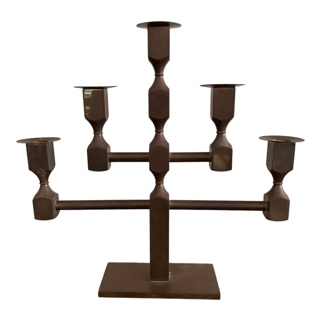 Gusum Metal. Large Five-Armed Candlestick in Brass. Swedish Design, 1980’s. For Sale