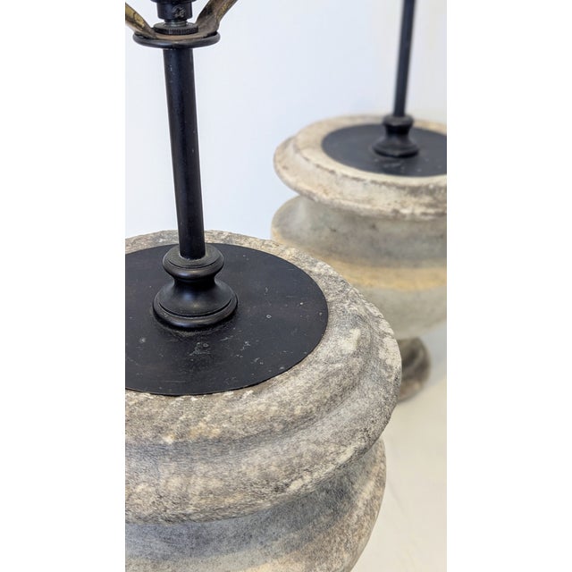 Stone Brutalist Stone-Textured Sculptural Urn Shaped Lamp Base For Sale - Image 7 of 10