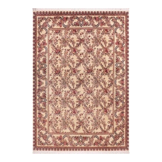 Shabby Chic Floral 1990's Pak-Persian Ivory/Ivory Wool Rug - 9'1'' X 12'1'' For Sale