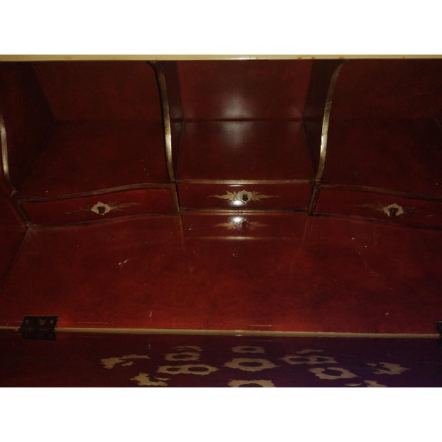 Vintage Mid-Century Spanish Chinoiserie Secretary Desk - Hand-Painted 2-Piece Cabinet For Sale - Image 4 of 17