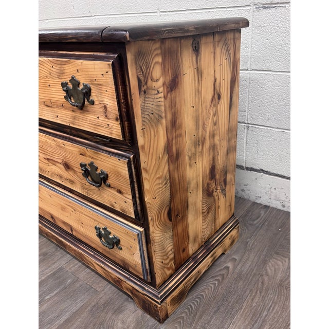 Vintage Solid Pine Three Drawer Lift Top Blanket Chest For Sale - Image 10 of 11