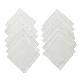 Vintage Cocktail or Luncheon Napkins – White Hemstitched - Table Linens - Dinner Napkins - Set of 12 For Sale