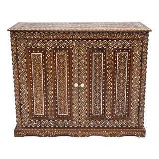Vintage Wood Inlay Sideboard Cabinet For Sale