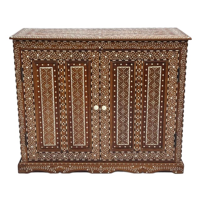 Vintage Wood Inlay Sideboard Cabinet For Sale