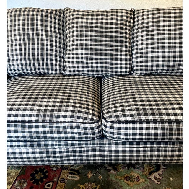 1990s Flexsteel Full Scroll Arm Gingham Sofa, American Made Chairish