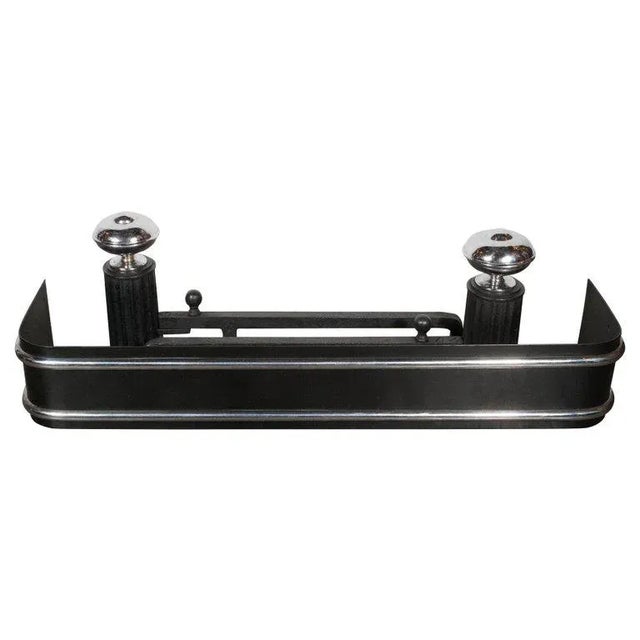 American Art Deco Streamlined Fireplace Set in Chrome and Black Enamel For Sale - Image 11 of 11