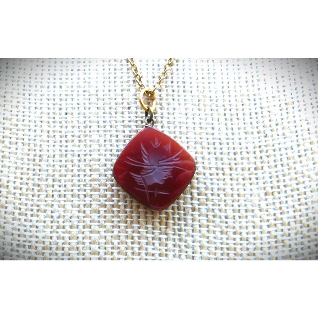 Antique Carnelian Square Watch Fob Pendant Necklace, with Intaglio of Helmeted Soldier. The piece is encased in a fine...