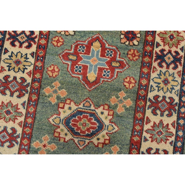 Textile Kazak Runner 2’3” X 6′ Green Wool Tribal Hand-Knotted Oriental Rug For Sale - Image 7 of 11
