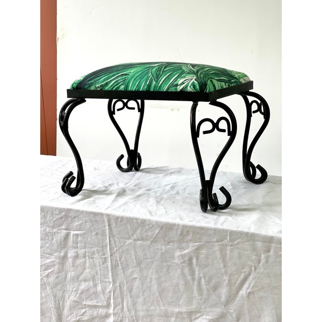 Italian Vintage Iron Stool in a Botanical Fabric by Pierre Frey For Sale - Image 4 of 7