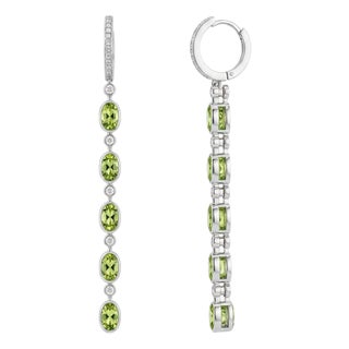 Peridot Huggie Drop Earrings, Silver, Gold, Pair For Sale