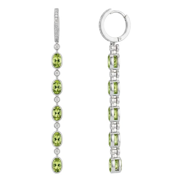 Peridot Huggie Drop Earrings, Silver, Gold, Pair For Sale
