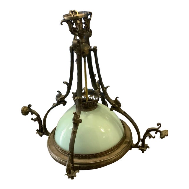 Antique Mid 19th Century Chandelier Made of Bronze and Glass For Sale