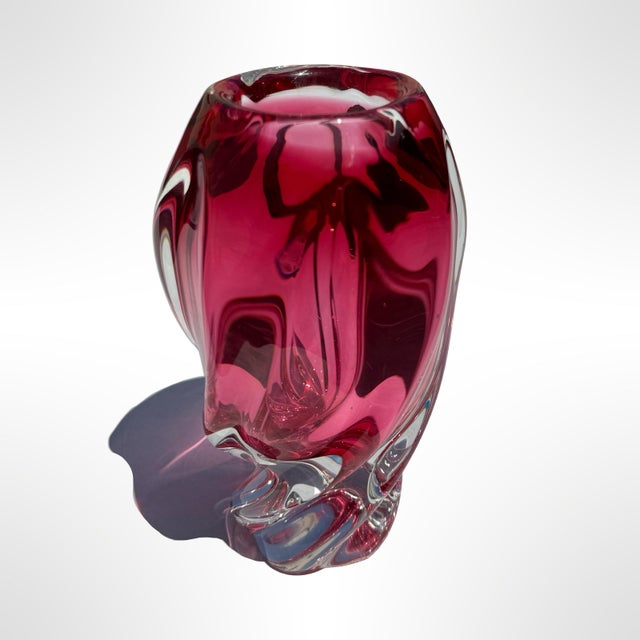 1960s Vintage Josef Hospodka Cranberry Glass Vase – Chribska Czech Art Glass, Mid-Century For Sale - Image 5 of 8