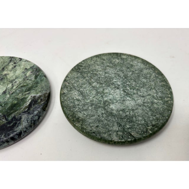 Vintage Green Marble Coasters Set 5 Pieces Handmade in Italy Collectible 1970 For Sale In Palm Springs - Image 6 of 8