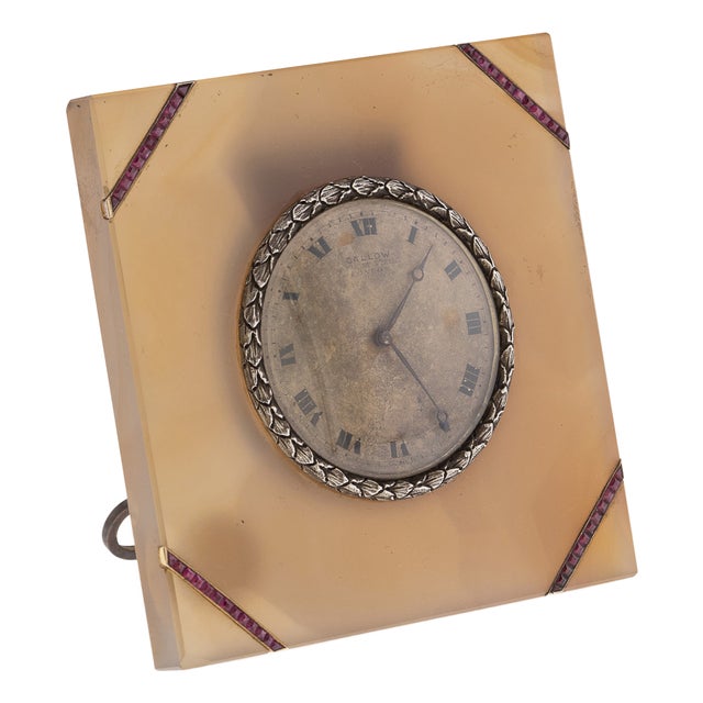 20th Century Silver & Agate Clock from Callow of Mount Street, London, 1910 For Sale