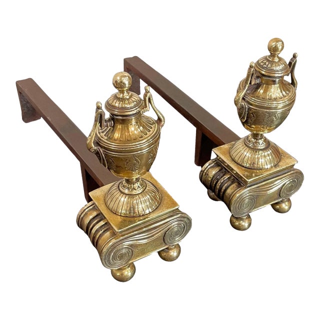Mid 19th Century Brass Andirons, of Proportions - a Pair For Sale
