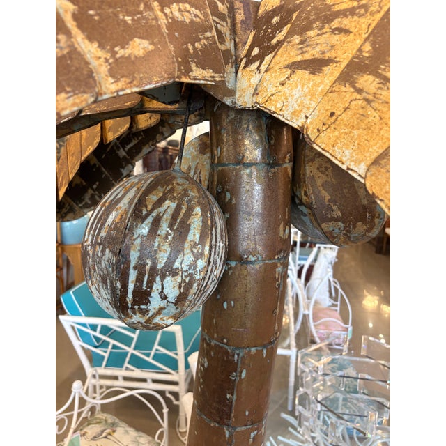 Hollywood Regency Vintage Palm Beach Palm Tree Coconuts Outdoor Patio Indoor Metal Tropical Statue For Sale - Image 3 of 12